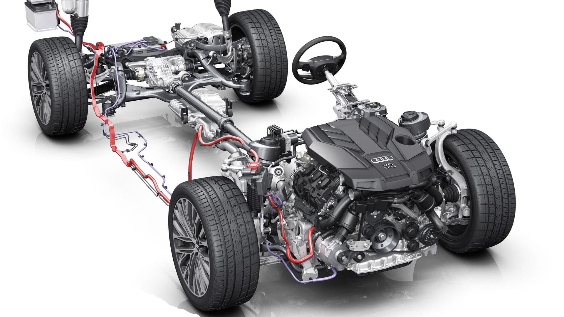 Audi rüstet den A8 serienmäßig mit einem 48-Volt-Bordsystem aus. Audi rüstet den A8 serienmäßig mit einem 48-Volt-Bordsystem aus.