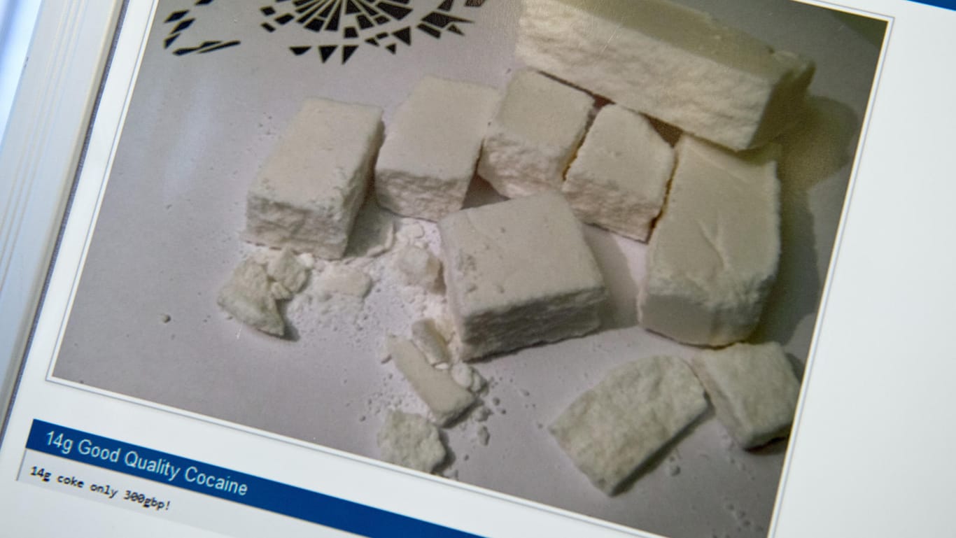 Der Screenshot der illegalen Internet-Handelsplattform "Silk Road 2.0" zeigt eine dort mit Bild zum Kauf angebotene Portion von 14 Gramm Kokain. Das Darknet ist ein wichtiger Vertriebsweg für illegale Drogen.