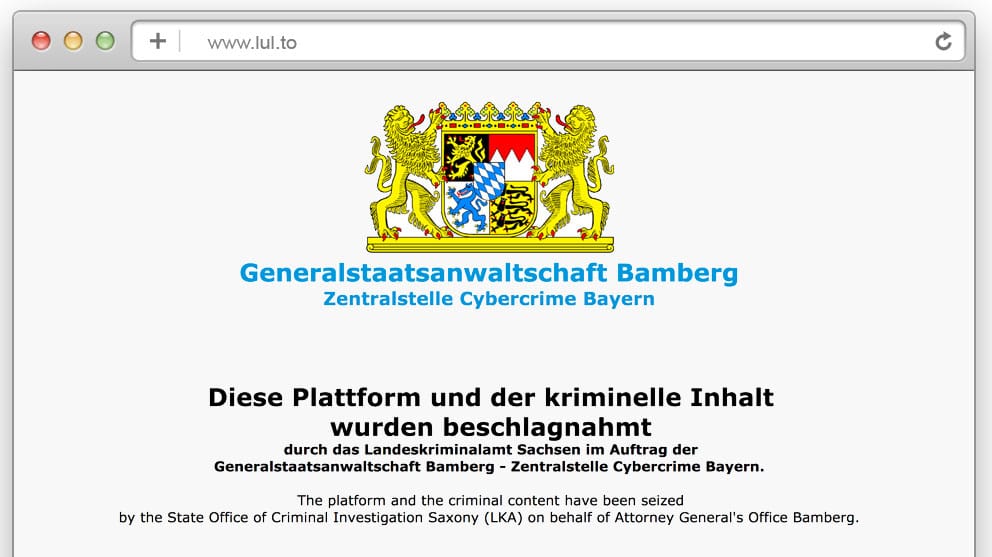 Auf der beschlagnahmten Seite steht das Logo der Staatsanwaltschaft.