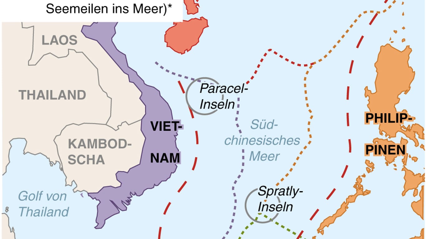 Karte zu umstrittenen Seegrenzen im Südchinesischen Meer