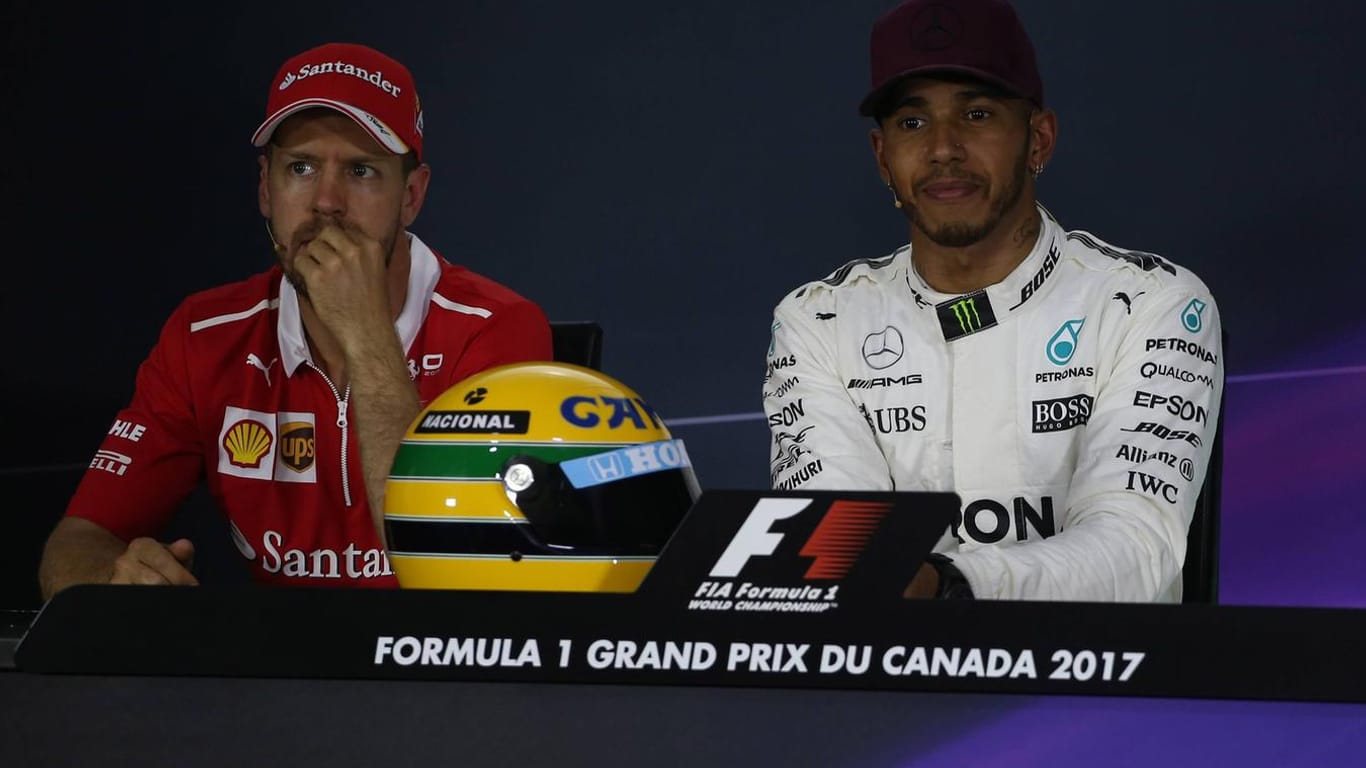 Vettel und Hamilton gemeinsam bei der Pressekonferenz, hier in Kanada.