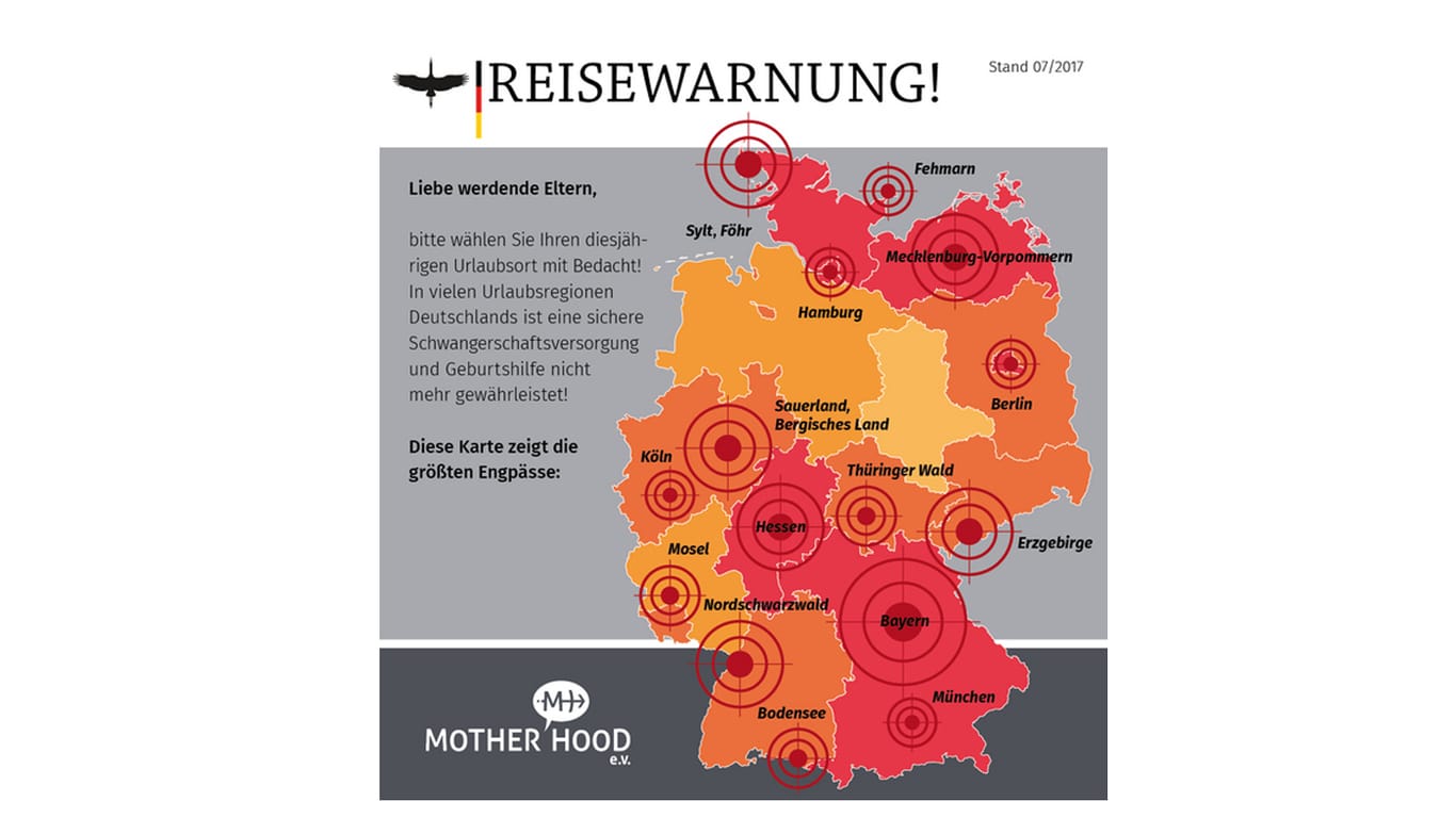 Die Elterninitiative Mother Hood warnt: In bestimmte Regionen Deutschlands sollten Schwangere derzeit nicht reisen.