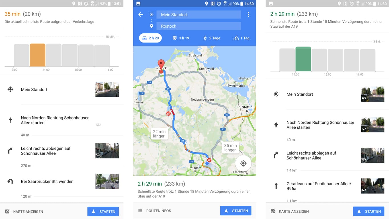 Die neue Funktion von Google Maps zeigt die ungefähre Reisedauer abhängig von der Tageszeit