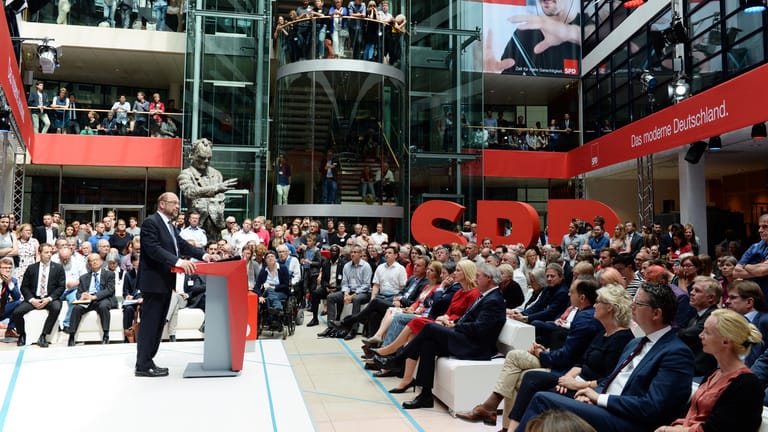 Martin Schulz spricht im Willy-Brandt-Haus über seinen Zukunftsplan "Das moderne Deutschland - Zukunft, Gerechtigkeit, Europa".