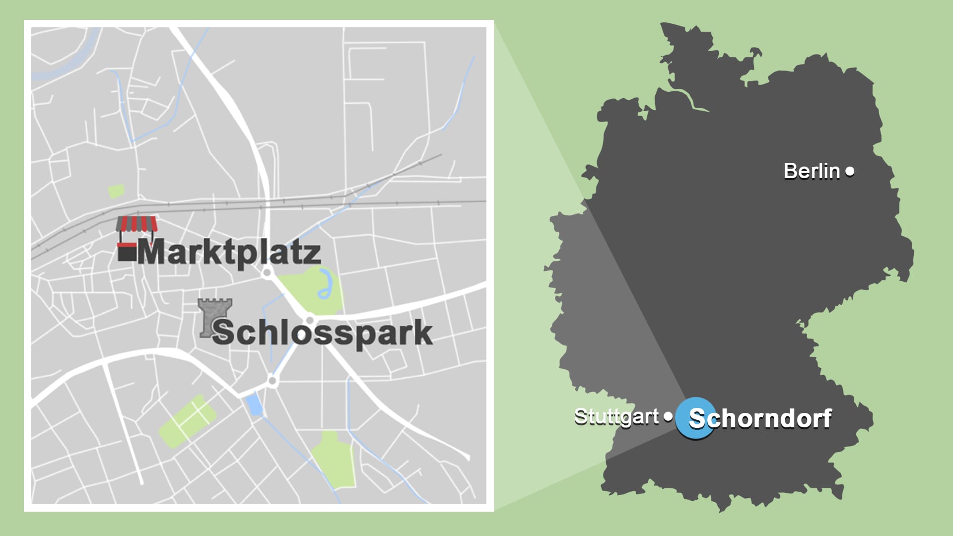 Das Volksfest "Schorndorfer Woche" findet hauptsächlich auf dem zentralen Marktplatz statt. Zu den gewalttätigen Ausschreitungen kam es am Rand der Innenstadt im Schlosspark.