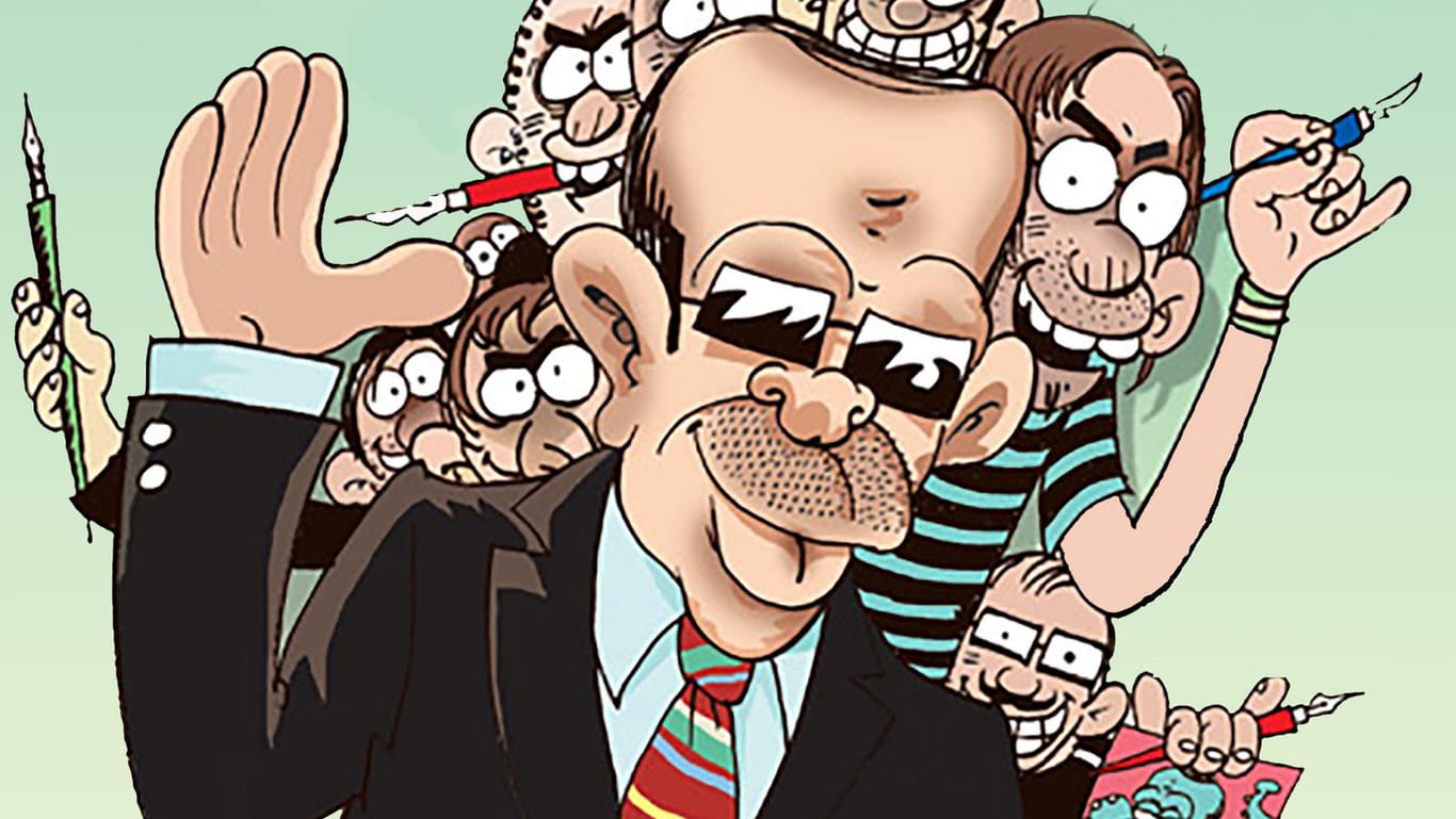 Die Titelseite des Katalogs für die Schau "Schluss mit lustig - Aktuelle Satire aus der Türkei" in der Caricatura Kassel zeigt in einer satirischen Zeichnung den türkischen Präsidenten Recep Tayyip Erdogan.