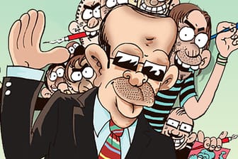 Die Titelseite des Katalogs für die Schau "Schluss mit lustig - Aktuelle Satire aus der Türkei" in der Caricatura Kassel zeigt in einer satirischen Zeichnung den türkischen Präsidenten Recep Tayyip Erdogan.