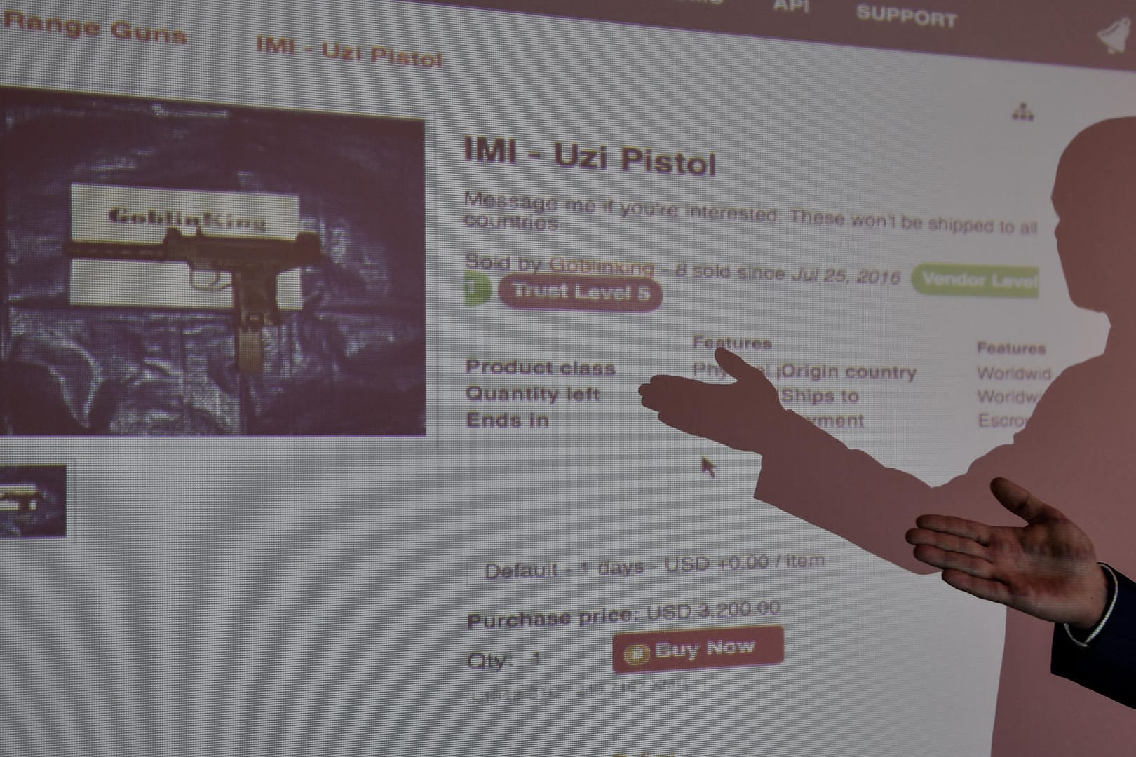 Schusswaffen werden in einem Darknet-Shop angeboten.