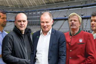 Mögliche Kandidaten als Bayern-Sportdirektor (v. l.): Jonas Boldt (Leverkusen), Jörg Schmadtke (Köln), Stefan Reuter (Augsburg), Oliver Kahn und Michael Ballack (beide TV-Experte)