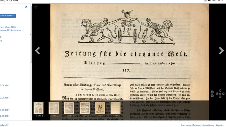 Feuilleton anno 1801: Die «Zeitung für die elegante Welt» berichtet über Kleidung, Gepflogenheiten und Volkstänze in Russland.