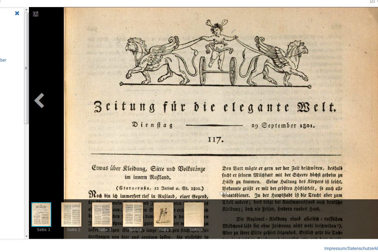 Feuilleton anno 1801: Die «Zeitung für die elegante Welt» berichtet über Kleidung, Gepflogenheiten und Volkstänze in Russland.