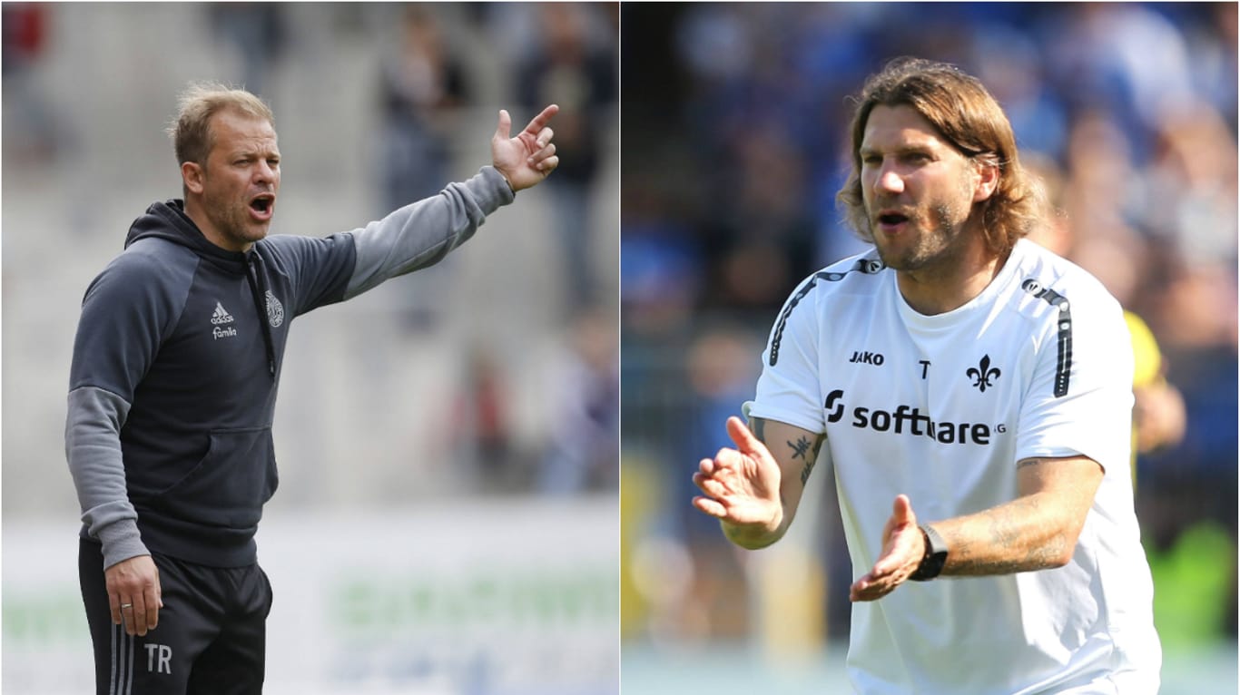 Kiel-Trainer Markus Anfang (l.) und Darmstadt-Coach Torsten Frings.
