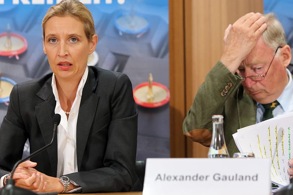 Alice Weidel und Alexander Gauland, die Spitzenkandidaten der AfD für die Bundestagswahl, bei einem Pressetermin in Berlin.