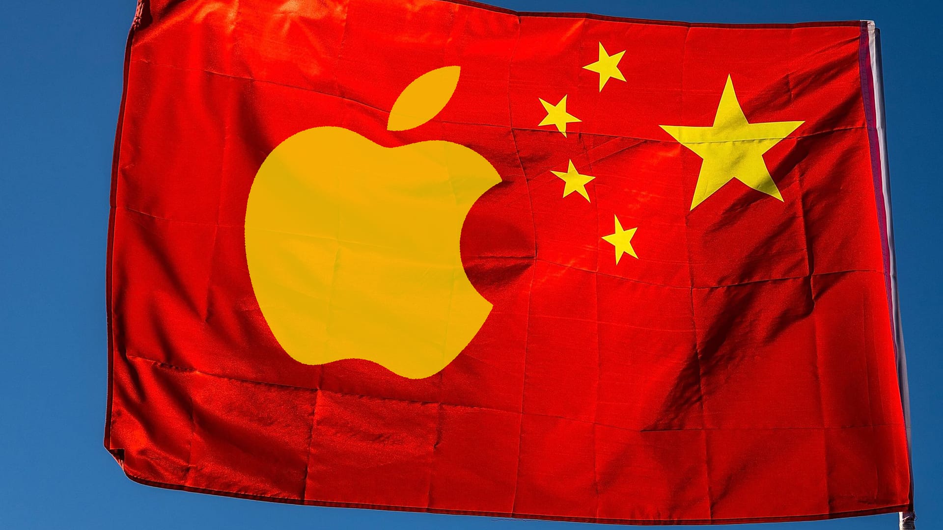 Die chinesische Flagge mit Apple-Logo