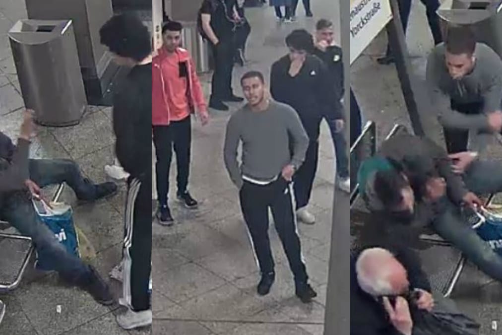 Mit diesen Bildern sucht die Berliner Polizei nach den Tätern, die einen Obdachlosen brutal verprügelt haben sollen.