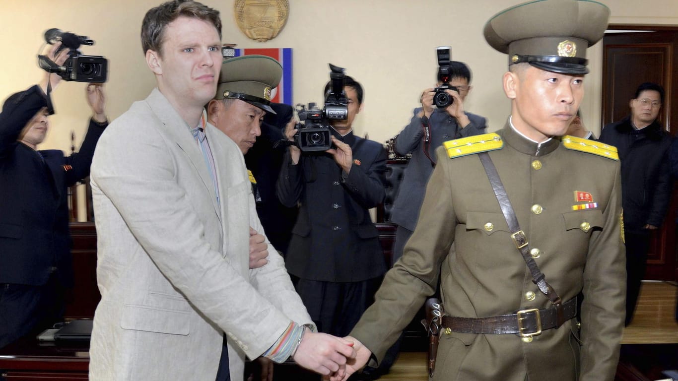 US-Student Otto Warmbier (✝) bei seinem Prozess am 16. März 2016 in Nordkoreas Hauptstadt Pjöngjang (Archivbild).