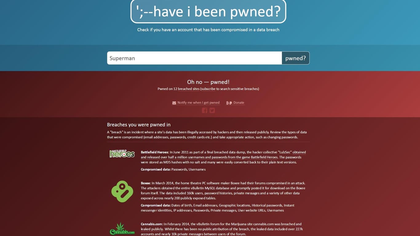 Die Pwned-Webseite