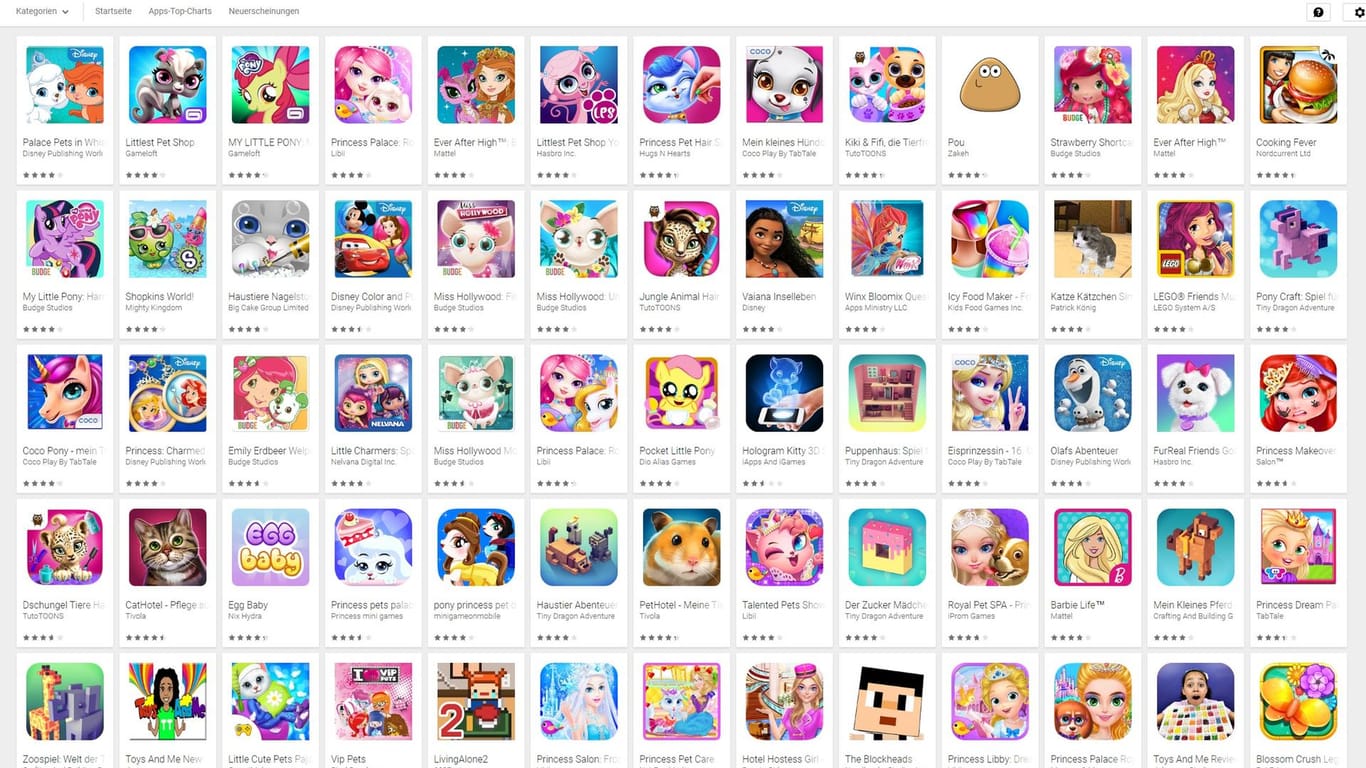 Kinderspiel-Apps im Google Play Store