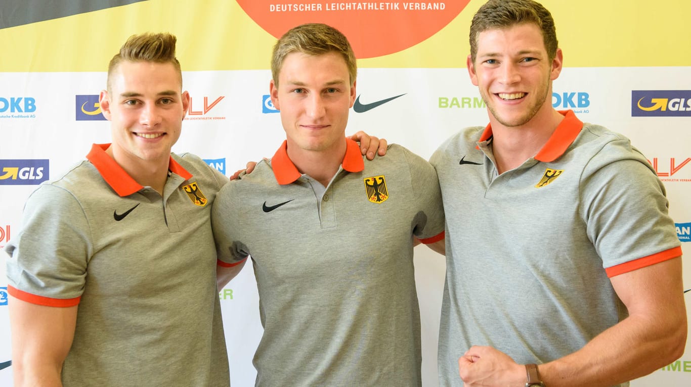 Die Speerwerfer Johannes Vetter (l.), Thomas Röhler (M.) und Andreas Hofmann wollen bei der WM in London Edelmetall holen.