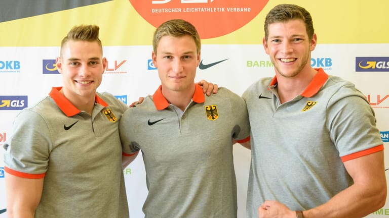 Das Speerwurf-Trio (v.links) Johannes Vetter, Thomas Röhler und Andreas Hofmann träumt vom Medaillen-Triple.