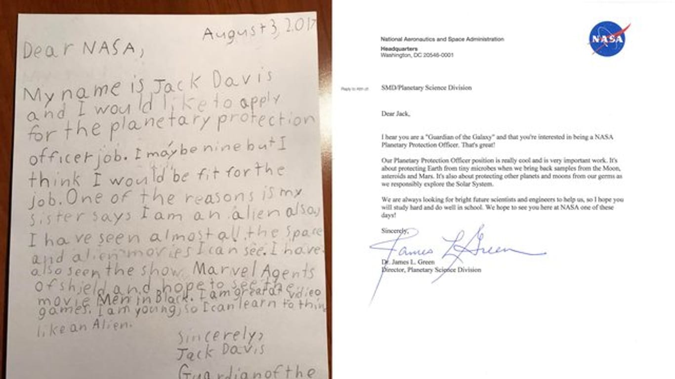 Der Brief des Viertklässlers Jack Davis aus New Jersey hatte bei der Nasa und im Internet Begeisterung ausgelöst.