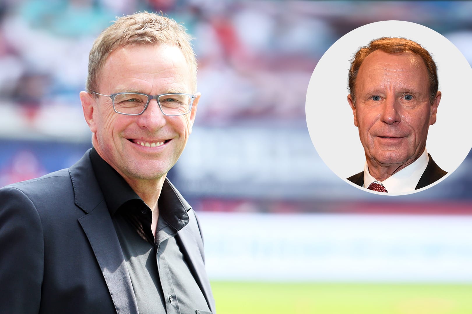 Ralf Rangnick (l.) ist seit 2012 Sportdirektor bei Leipzig und führte RB 2016 als Trainer in die Bundesliga.