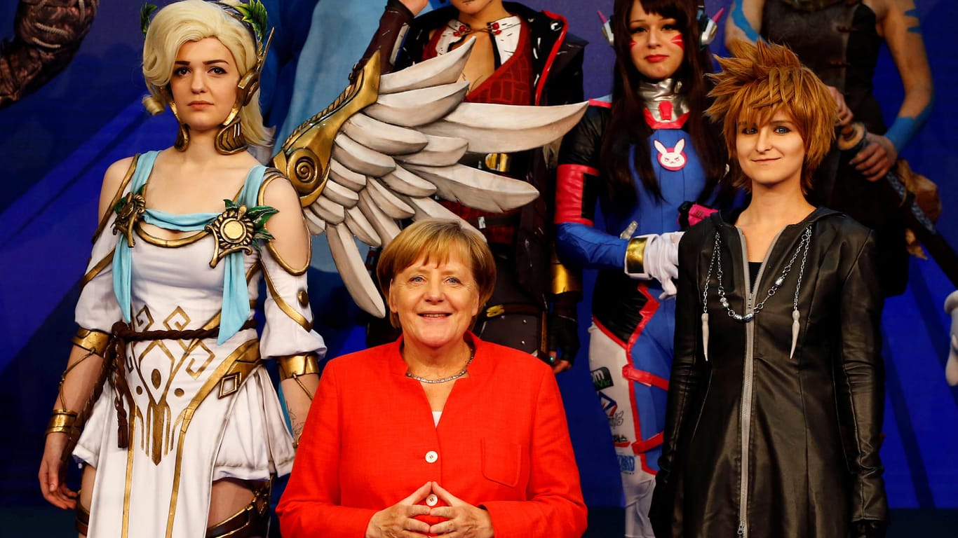 Angela Merkel bei ihrer Eröffnungsrede auf der Gamescom in Köln.