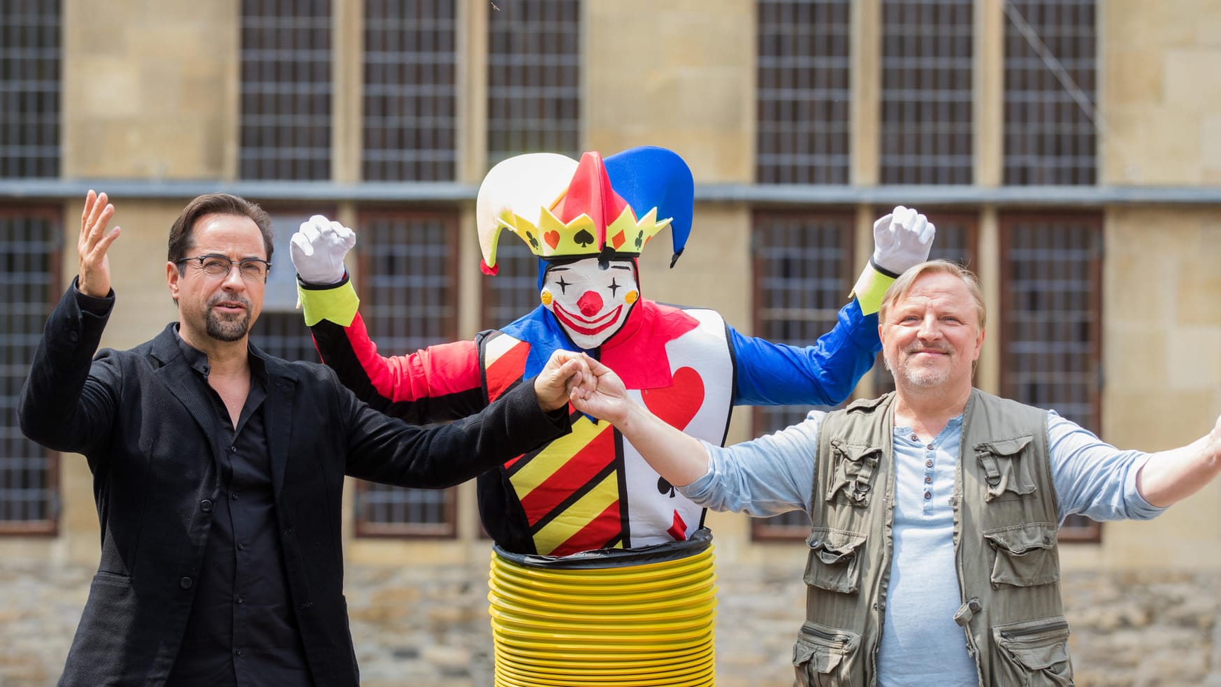 Jan Josef Liefers und Axel Prahl bei den Dreharbeiten zum neuen "Tatort" aus Münster.