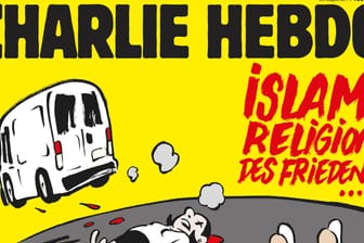 Das Cover der deutschsprachigen Ausgabe der französischen Satirezeitung Charlie Hebdo zu den Terrorangriffen in Barcelona und Cambrils, das am 24.08.2017 in Deutschland erscheint.