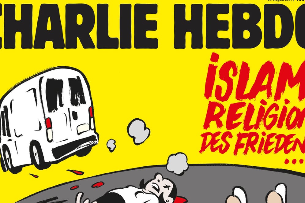 Das Cover der deutschsprachigen Ausgabe der französischen Satirezeitung Charlie Hebdo zu den Terrorangriffen in Barcelona und Cambrils, das am 24.08.2017 in Deutschland erscheint.
