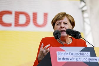 Bundeskanzlerin Angela Merkel bei einer Wahlkampf-Kundgebung.