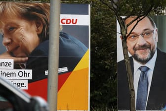 Wahlplakate für Angela Merkel und Martin Schulz in Berlin.