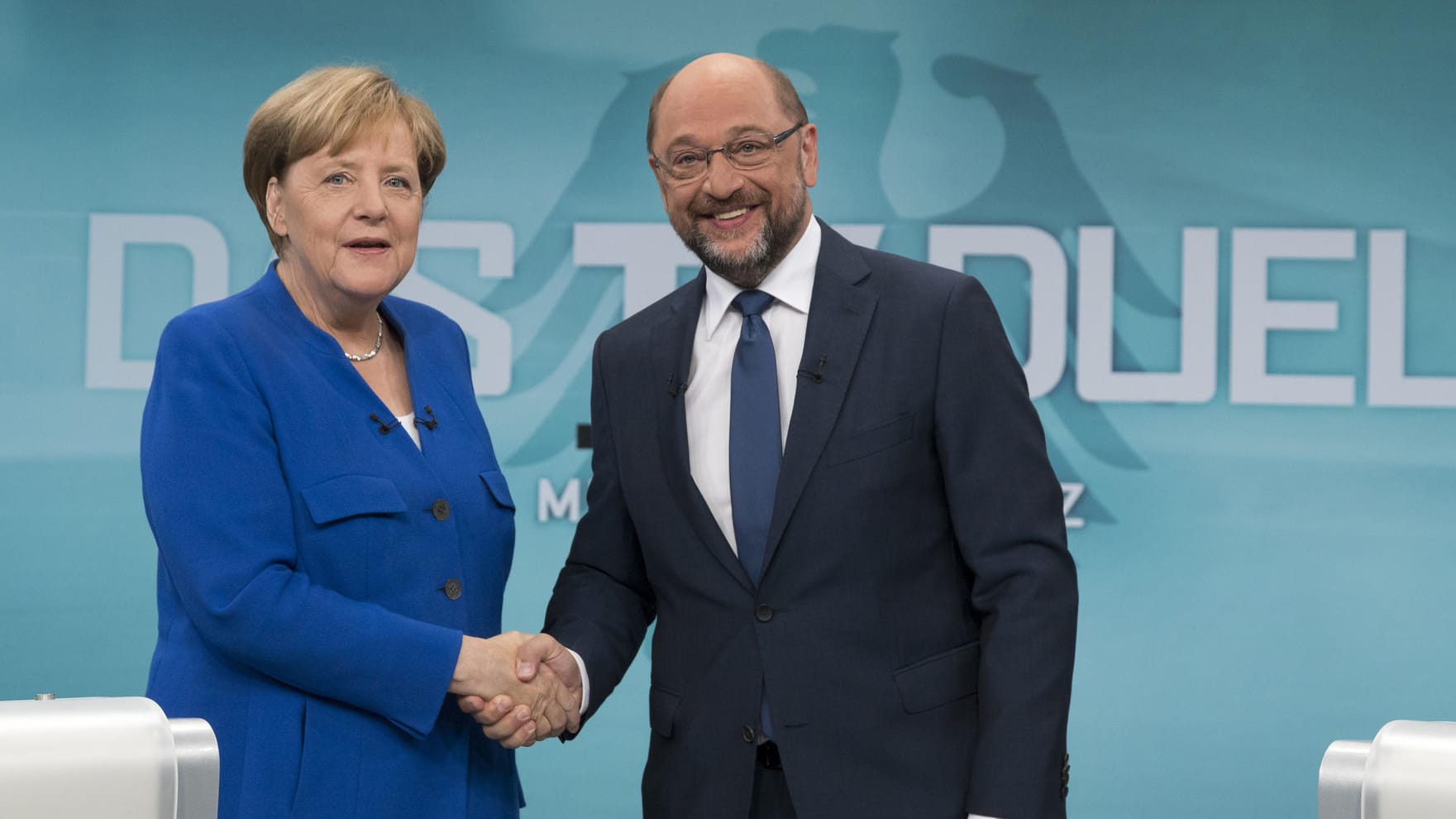 Bundeskanzlerin Angela Merkel und SPD-Kanzlerkandidat Martin Schulz haben im TV-Duell mehr Gemeinsamkeiten als Gegensätze aufgezeigt.