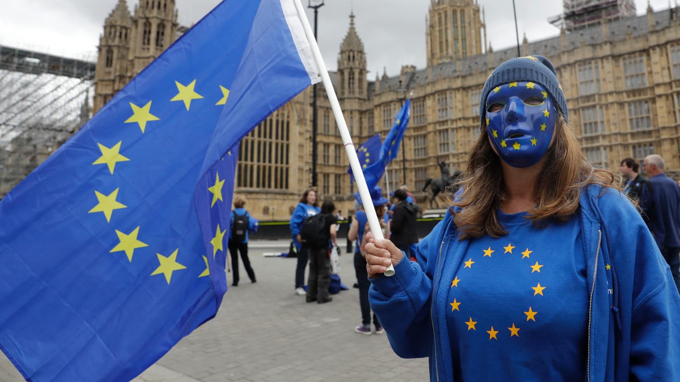 Vor dem Parlament in London (Großbritannien) finden zahlreiche Protestaktionen gegen den Brexit statt.