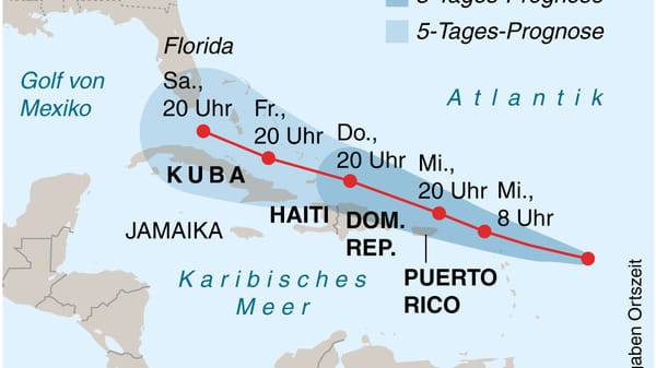 Die voraussichtliche Zugbahn des Hurrikans "Irma"