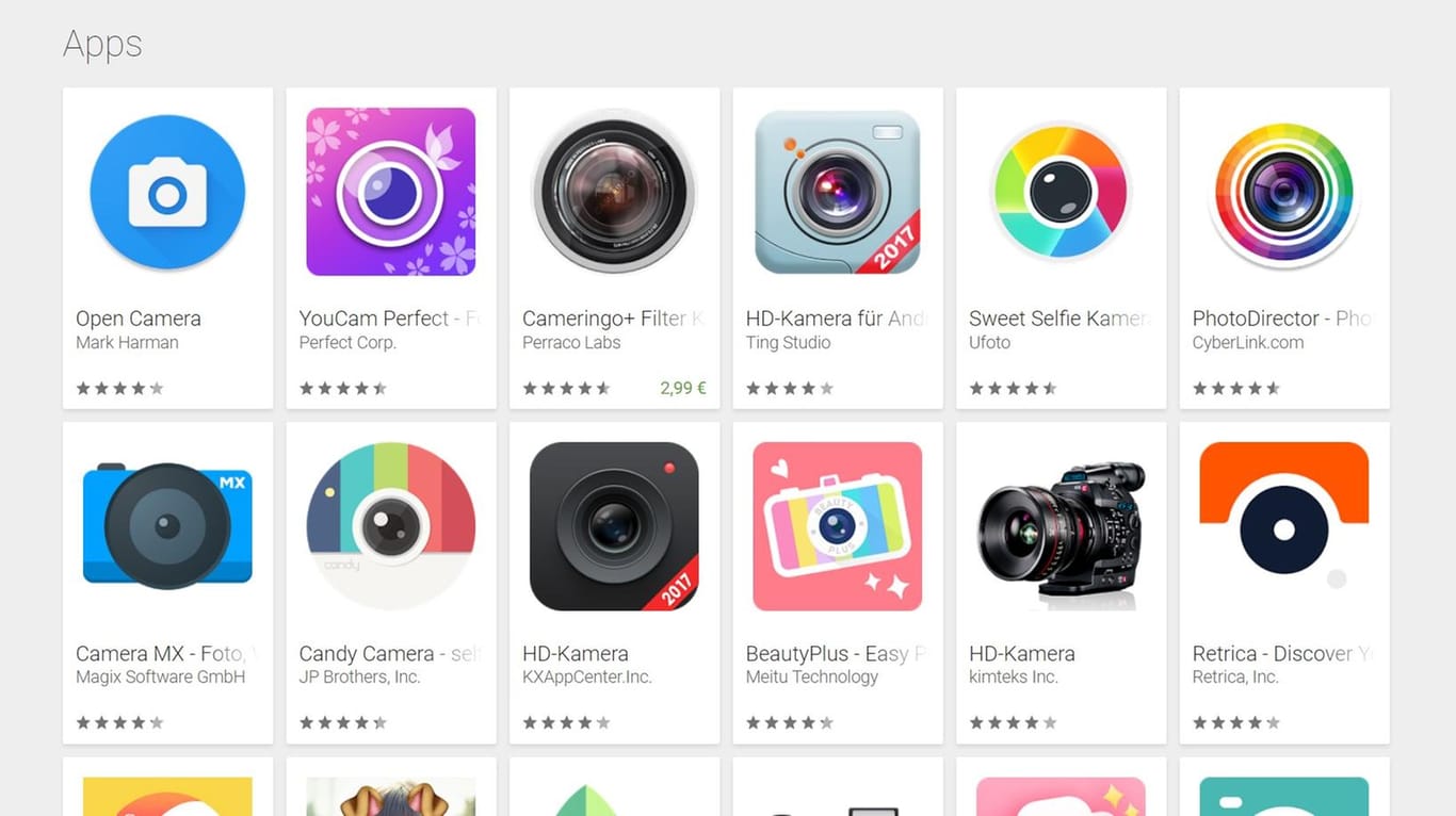 Kamera Apps im Play Store