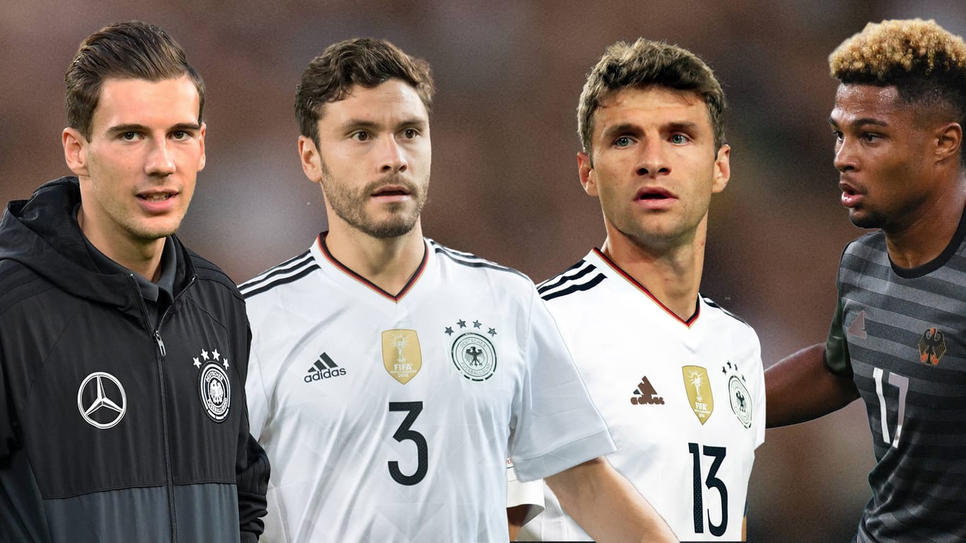 Sie könnten die Eckpfeiler des FC Bayern Deutschland sein: v.links: Leon Goretzka, Jonas Hector, Thomas Müller, Serge Gnabry.