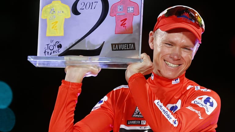 Chris Froome gewann 2013, 2015, 2016 und 2017 die Tour de France und 2017 die Vuelta. Der Gesamtsieg bei der dritten großen Rundfahrt, dem Giro d'Italia, fehlt ihm allerdings noch.
