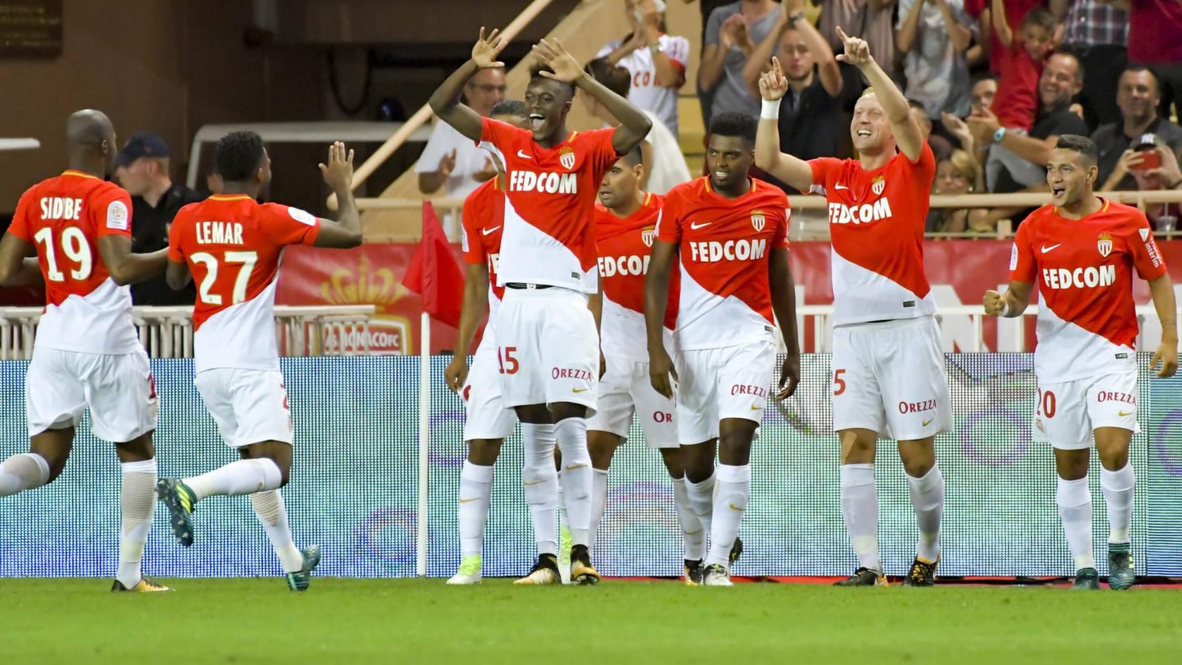 Die Stars des AS Monaco beim Torjubel im Topspiel gegen Olympique Marseille.