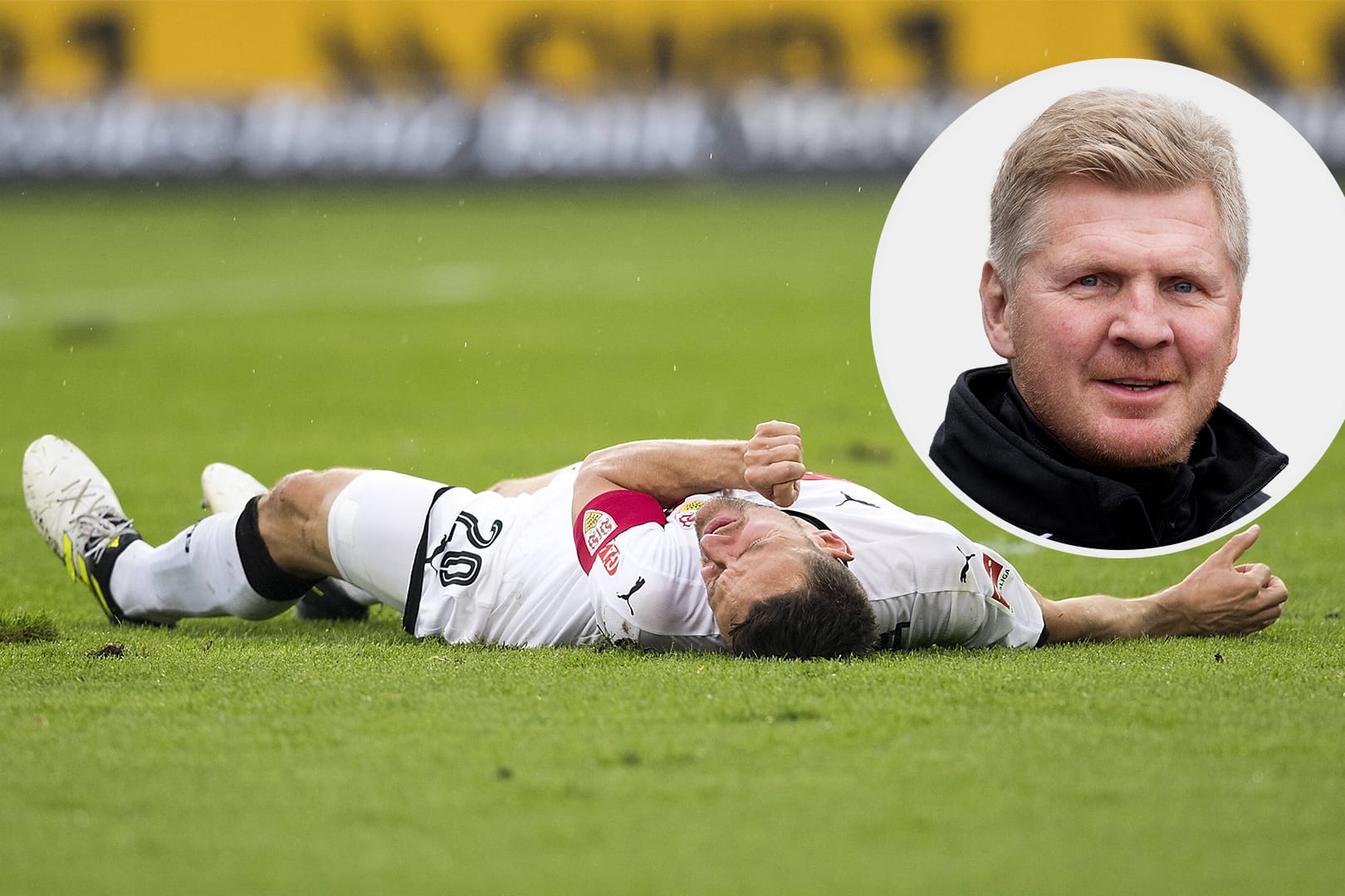 VfB-Kapitän Christian Gentner nach der Horror-Szene am Boden. Stefan Effenberg glaubt, dass Gentner künftig vorsichtiger in Zweikämpfe geht.