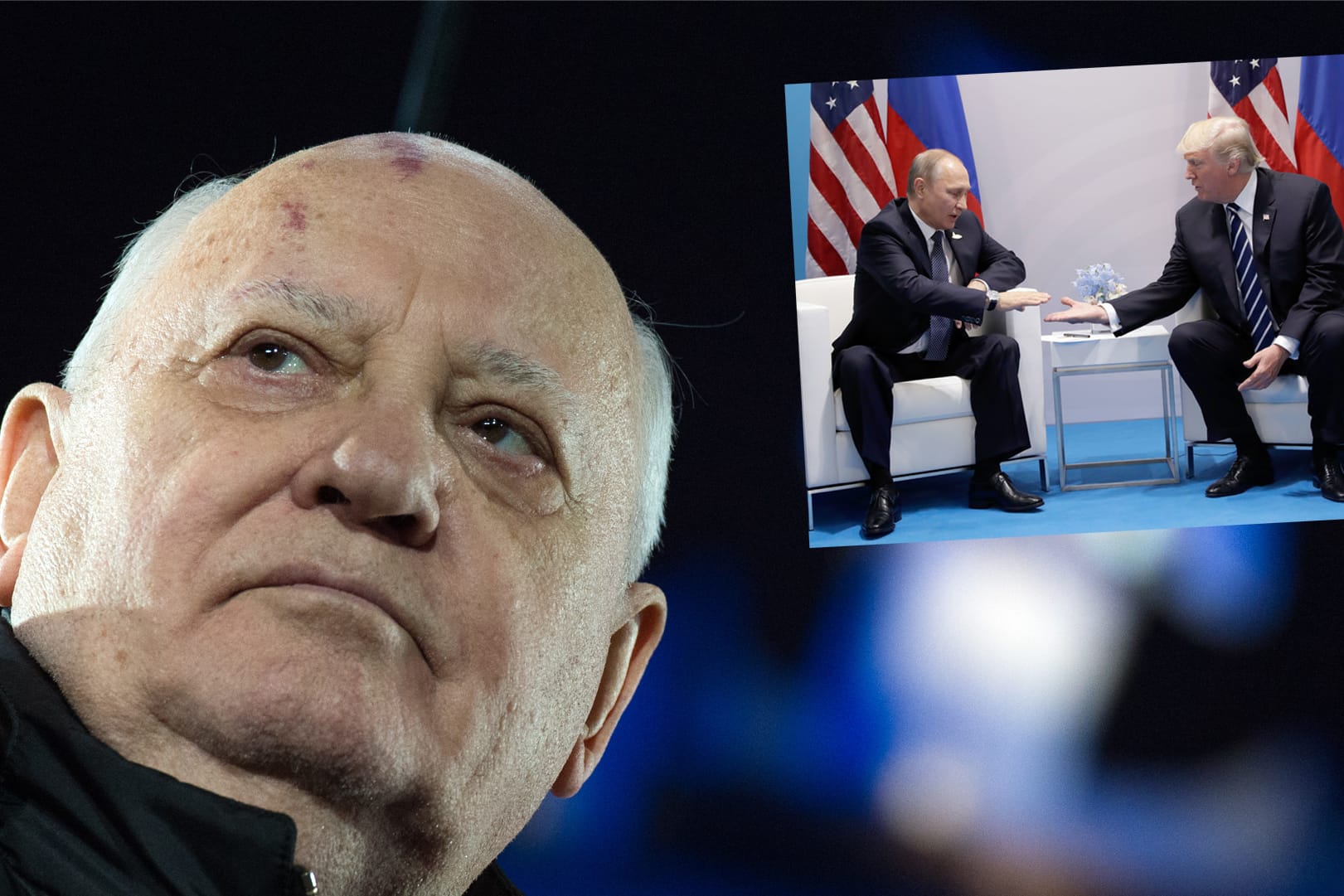 Der frühere sowjetische Staatschef Michail Gorbatschow (l.) fordert aus Furcht vor einem neuen Wettrüsten der Weltgroßmächte ein baldiges Gipfeltreffen zwischen Russlands Präsident Wladimir Putin (M.) und US-Präsident Donald Trump.
