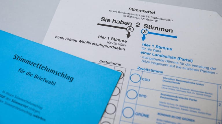 Stimmzettel und Stimmzettelumschlag für die Briefwahl zur Bundestagswahl 2017