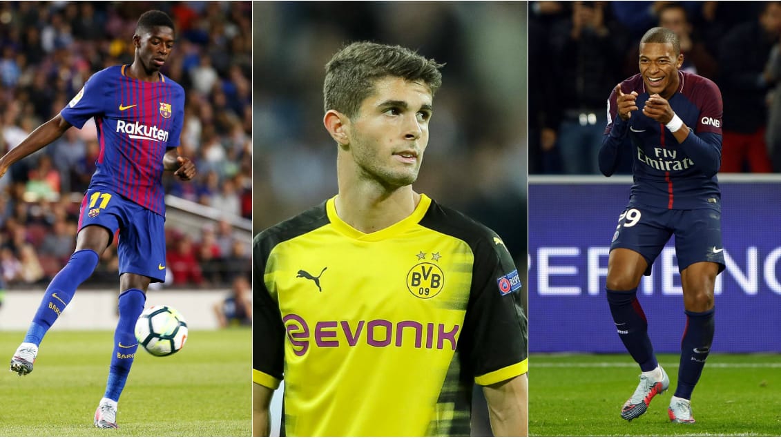 Ousmane Dembélé (l.), Christian Pulisic (m.) und Kylian Mbappé zählen zu den Nominierten.