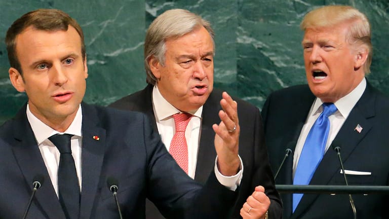 Gaben ihr Debüt vor der UN-Generalversammlung: Frankreichs Präsident Emmanuel Macron, UN-Generalsekretär António Guterres und US-Präsident Donald Trump.