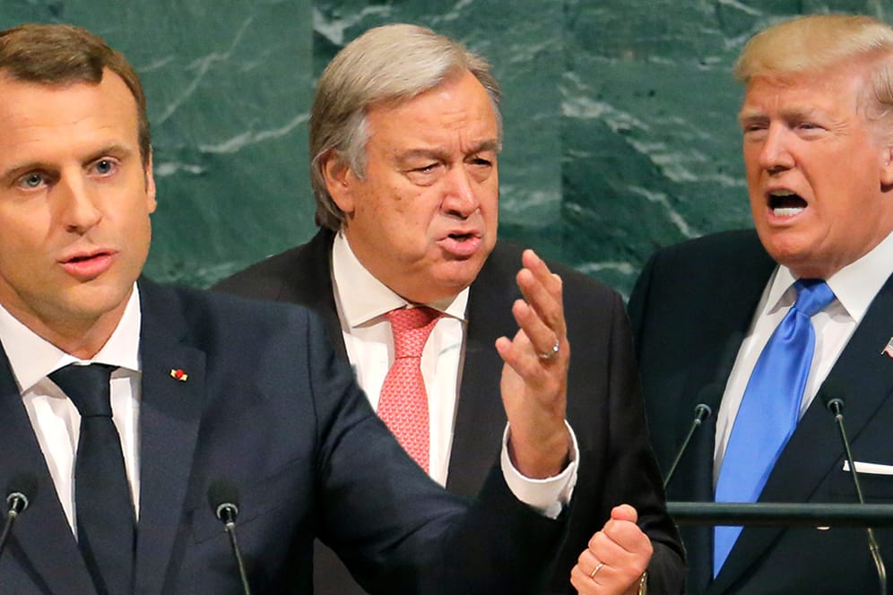 Gaben ihr Debüt vor der UN-Generalversammlung: Frankreichs Präsident Emmanuel Macron, UN-Generalsekretär António Guterres und US-Präsident Donald Trump.