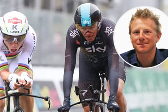 Chris Froome (M.) ist für Ex-Profi Fabian Wegmann (r.) der klare Favorit auf den WM-Titel im Zeitfahren. Der Cottbuser Tony Martin (l.) geht allerdings als Titelverteidiger an den Start.