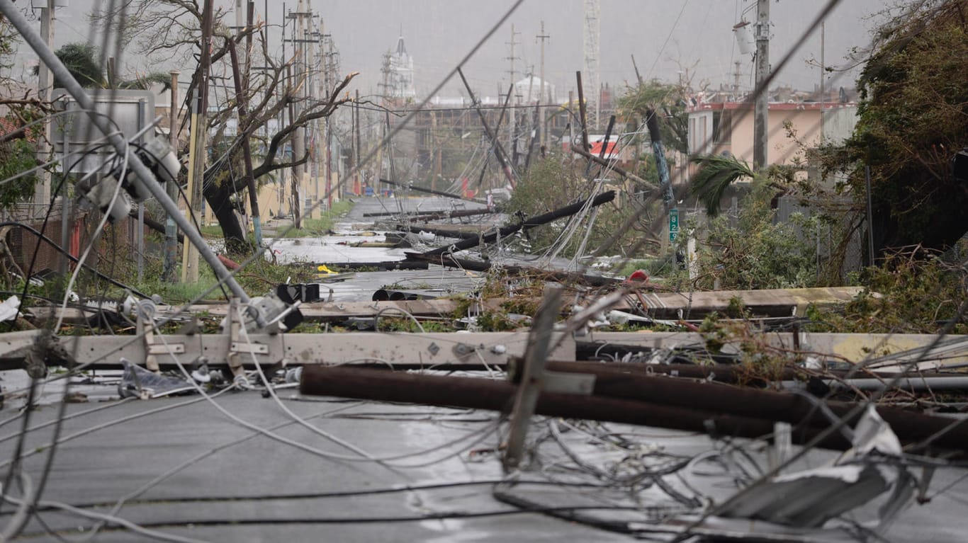 Stromleitungen liegen in Humacao, Puerto Rico, auf der Straße, nachdem die Region von Hurrikan "Maria" verwüstet wurde.