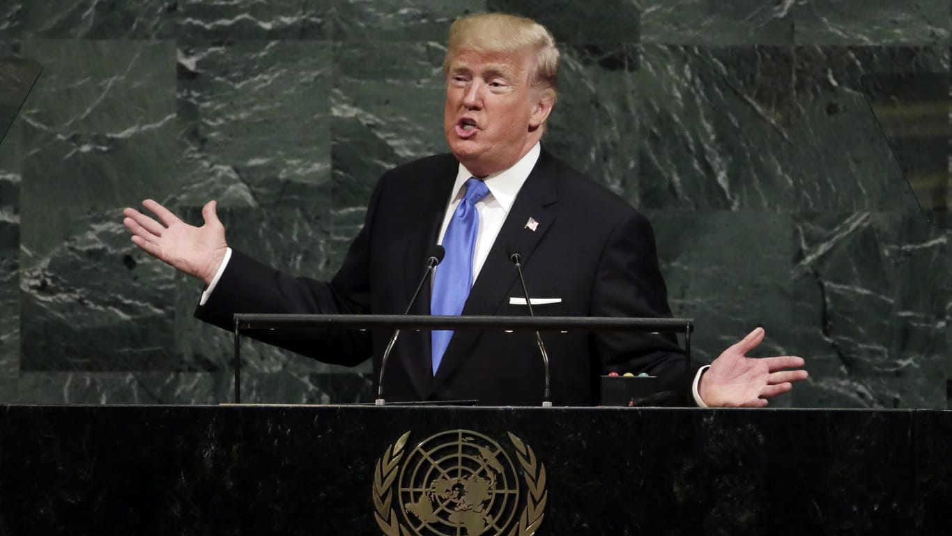 US-Präsident Donald Trump spricht ) bei der UN-Generaldebatte der Vereinten Nationen und droht Nordkorea mit "Zerstörung".