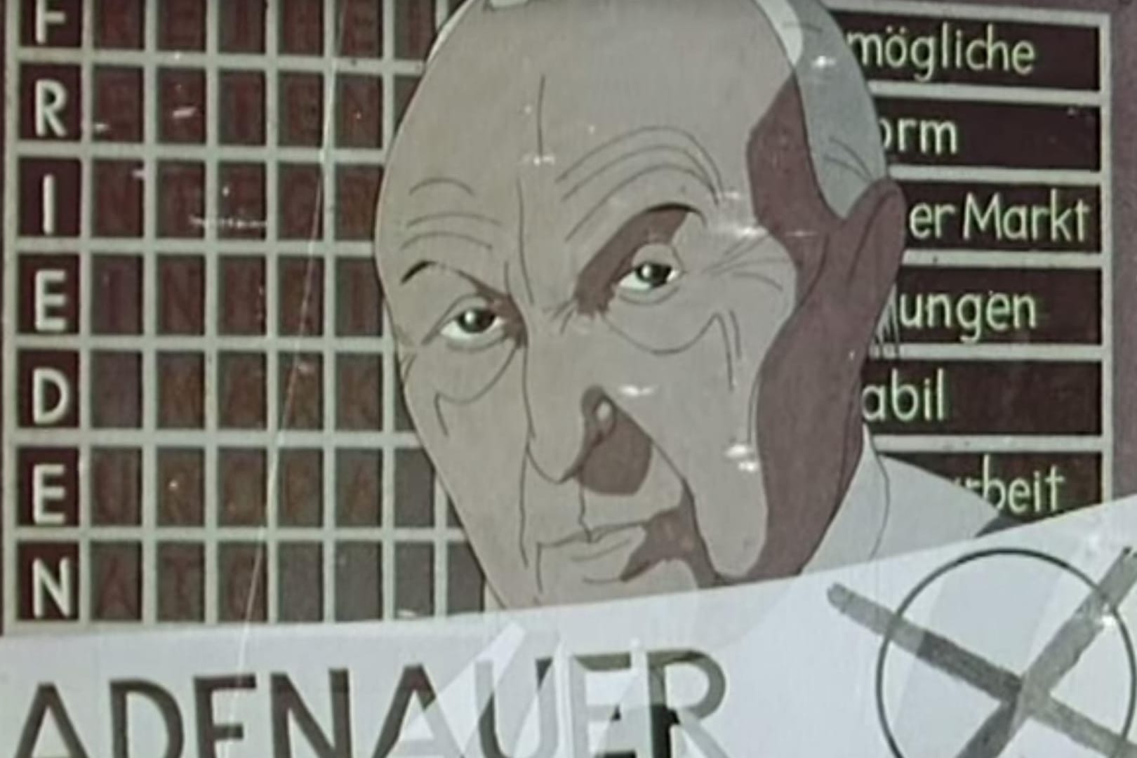 Ernst schaut dieser gezeichnete Konrad Adenauer drein – die Westbindung, Frieden und Freiheit stehen aus seiner Sicht bei der Bundestagswahl auf dem Spiel.