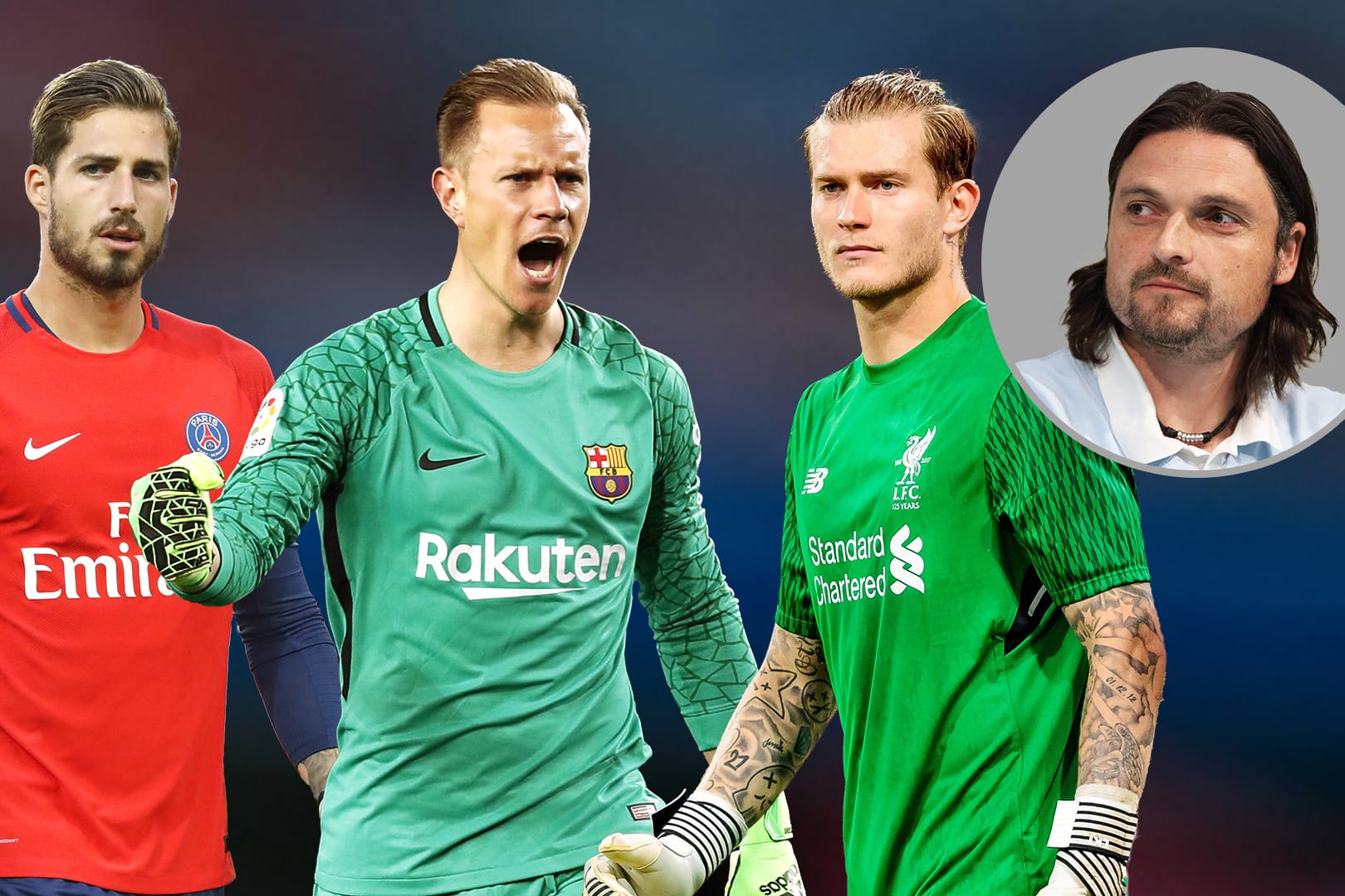 Lutz Pfannenstiel (l.) nimmt die deutschen Top-Torhüter im Ausland unter die Lupe: Kevin Trapp (l.), Marc-André ter Stegen (M.) und Loris Karius.
